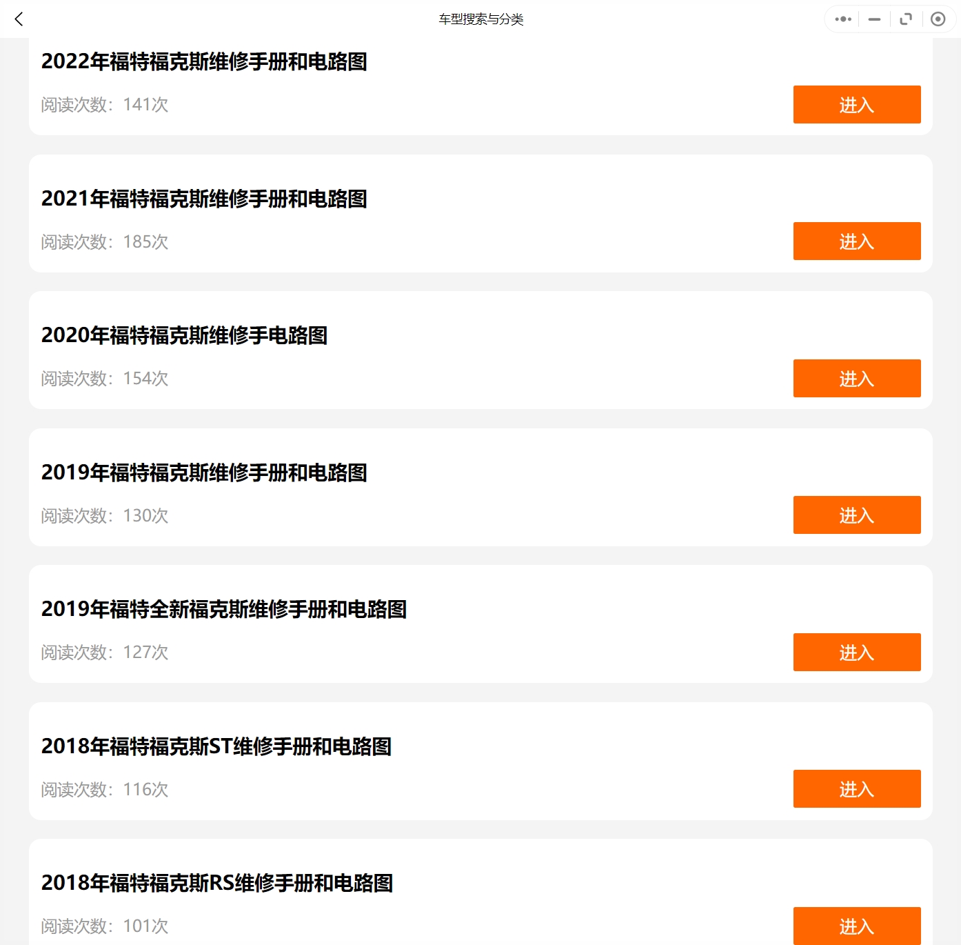 2005-2022年款福特福克斯维修手册和电路图资料更新